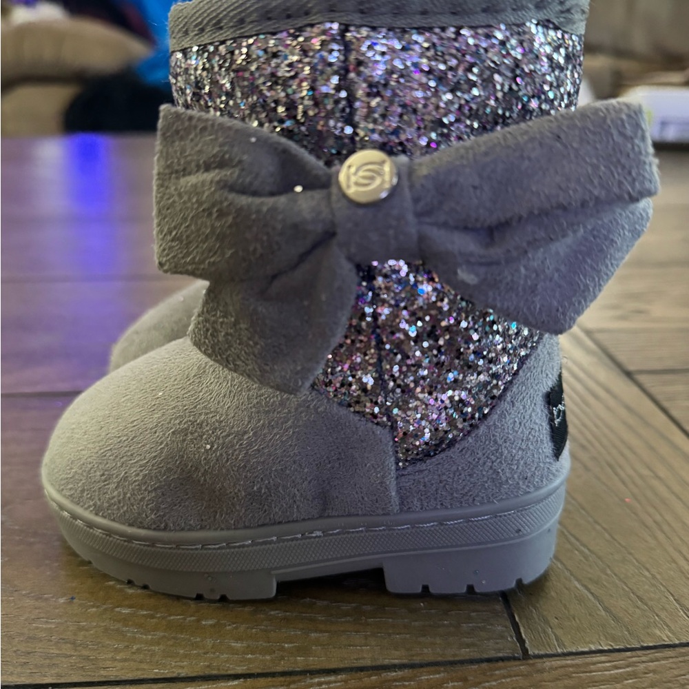 bebe Glittery Gray Kids Boots with Bow